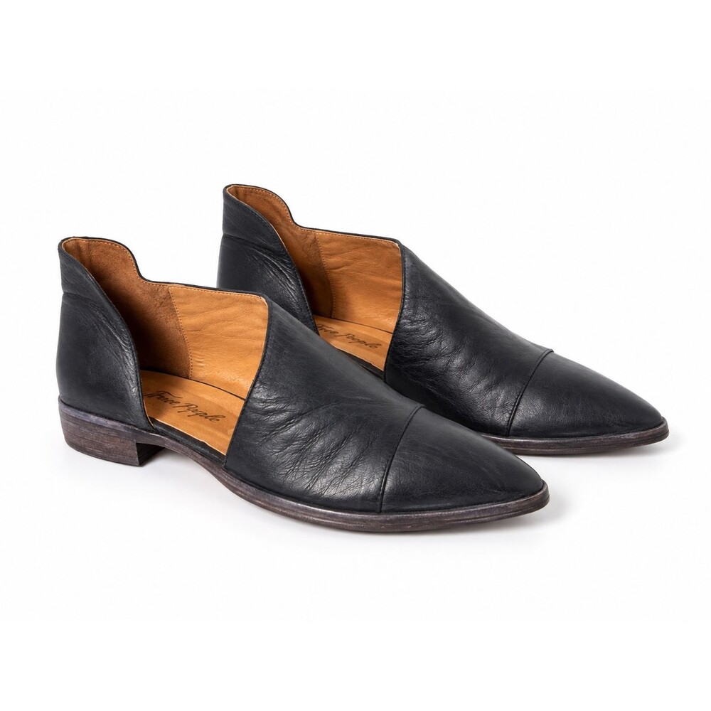 Free People Black Leather Pointed Toe Cutout Booties Boho Womens 7.5 EU 38